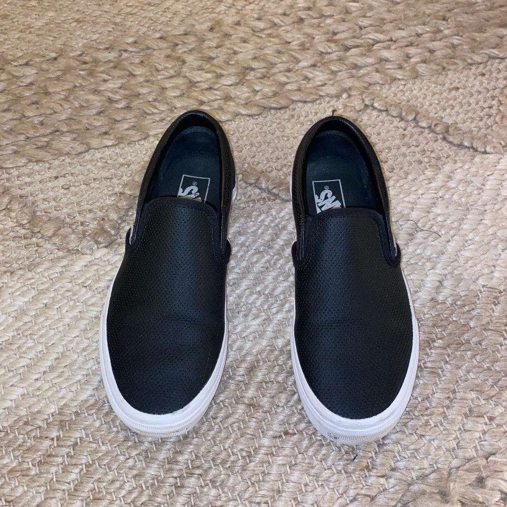 Black Leather Slip On Vans